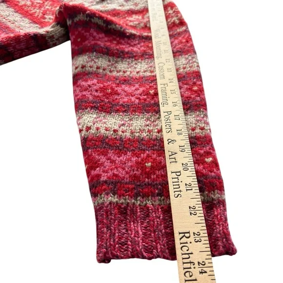 Eddie Bauer Red and Cream Patterned Cardigan - Picture 9 of 13